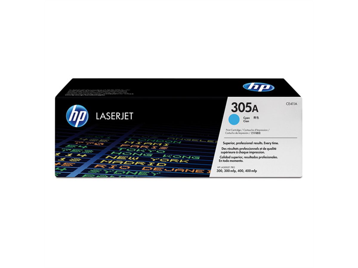 CE411A, HP Color LaserJet Druckkassette cyan, Nr. 305A, ca. 2.600 S., für HP LaserJet Pro 300/400 Color M351a / MFP M375nw / M451 / MFP M475