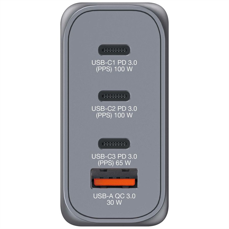 Verbatim GaN 4 Port Charger 100W, 3x USB-C, 1x USB-A, EU+UK Adapter