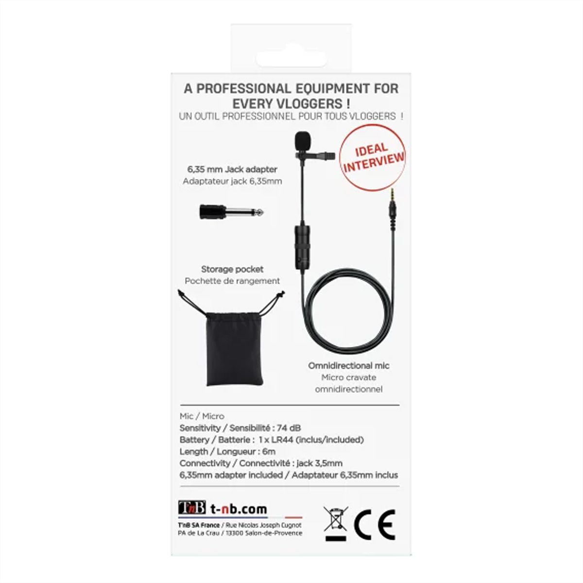 T'nB Influence Clip Microfon 360°, 3,5 mm Jack