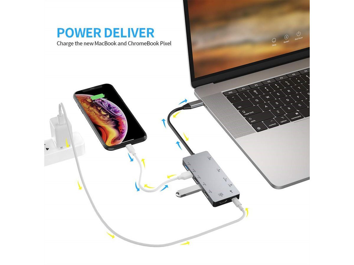 EXSYS EX-1221HM Hub USB 3.2 Gen1 C à 11 ports pour Notebook, Matebook et MacBook