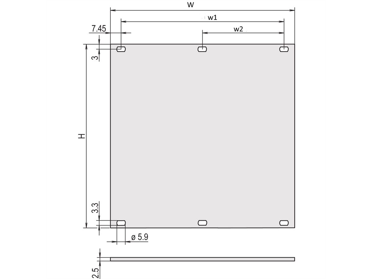 Face avant SCHROFF, non blindée, 3 U, 63 HP, 2,5 mm, alu, anodisé, bords non traités