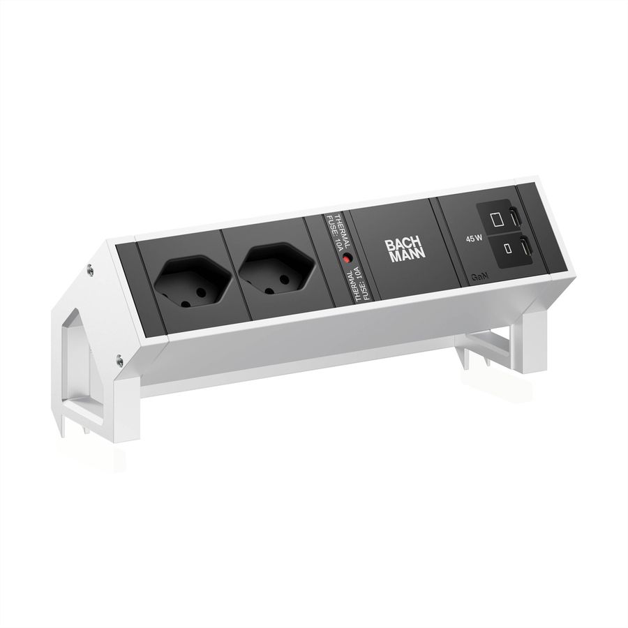 BACHMANN DESK2 2xCH 90° 1xUSB C/C 45W, L=0,2m INOX