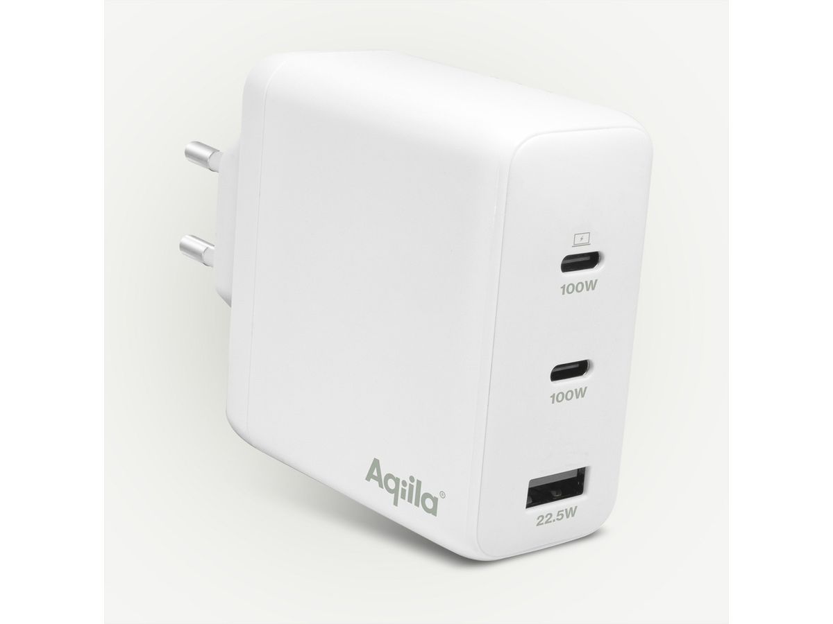Aqiila UCB-C Ladeadapter W4, 100W, 2x USB-C, 1x USB-A