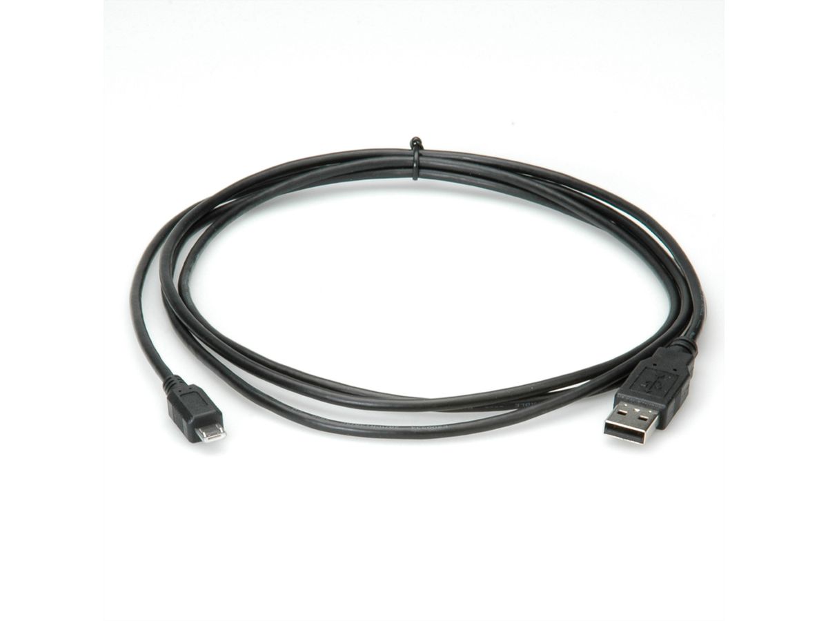 ROLINE USB 2.0 Kabel, USB A ST - Micro USB B ST, schwarz, 0,8 m