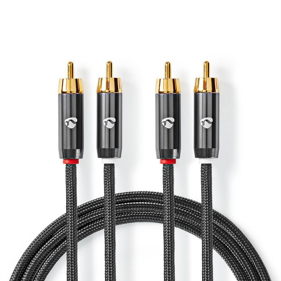 Câble audio stéréo Nedis, 2x RCA, ST/ST, gris, 5 m