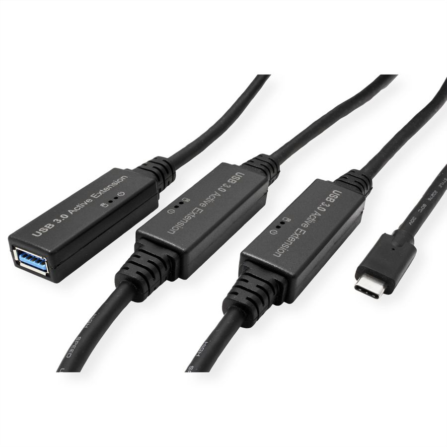 ROLINE Câble prolongateur USB 3.2 Gen 1 actif, Type A - C, noir, 20 m