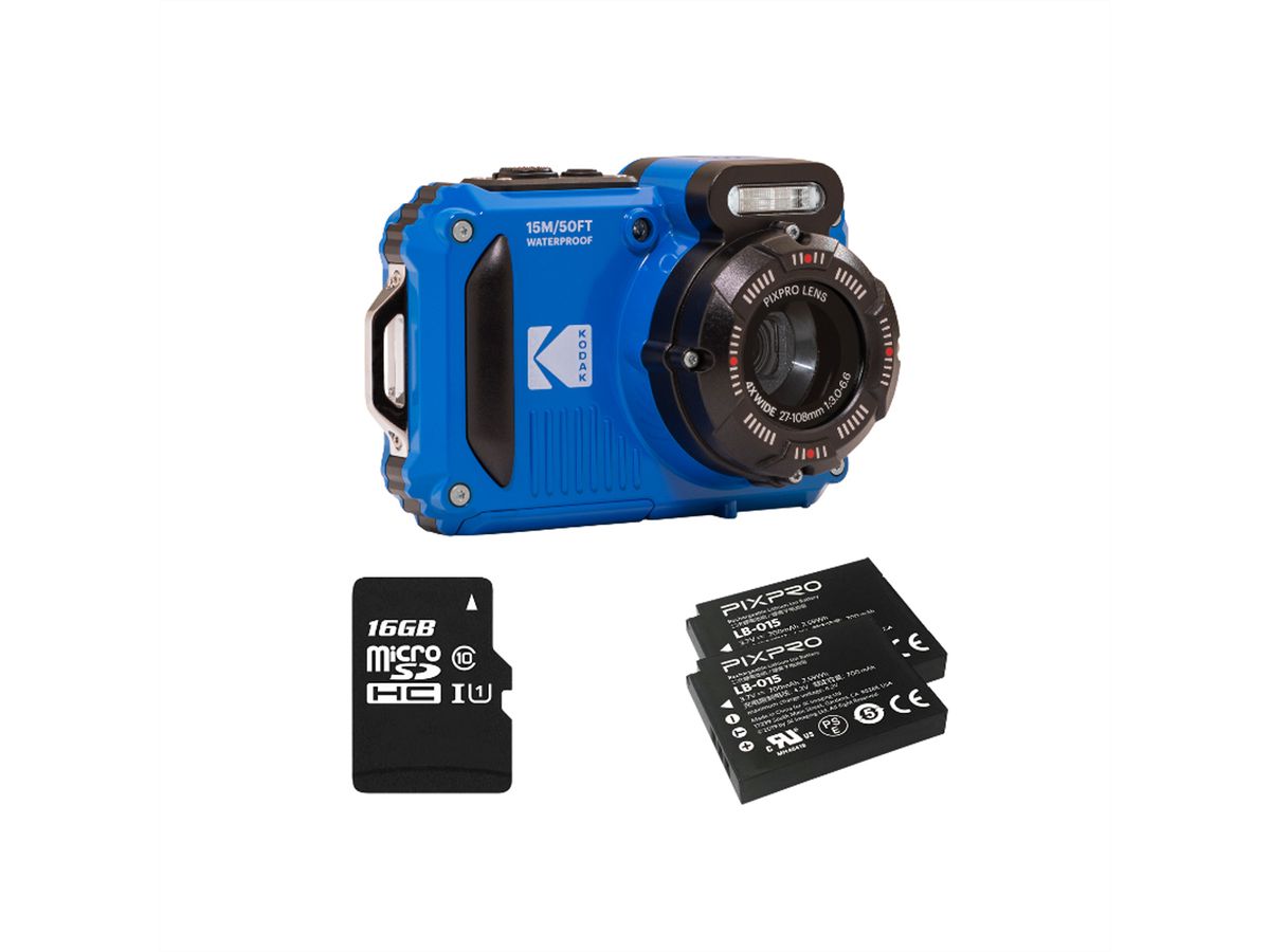 Appareil photo sous-marin Kodak WPZ2BL Bundle, inkl. 2ème batterie + carte SD micro 16Go