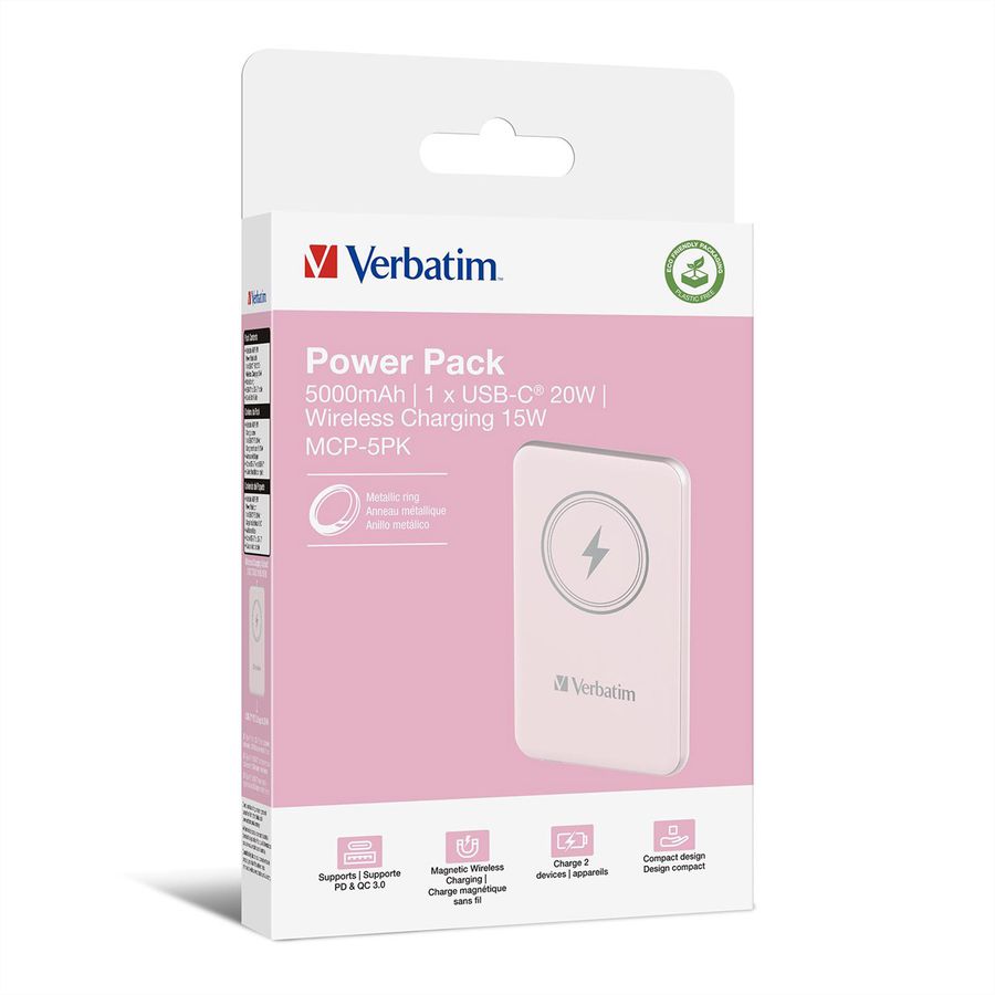 Verbatim Powerbank 5000 mAh Pink, 15W, PD20W, USB-C