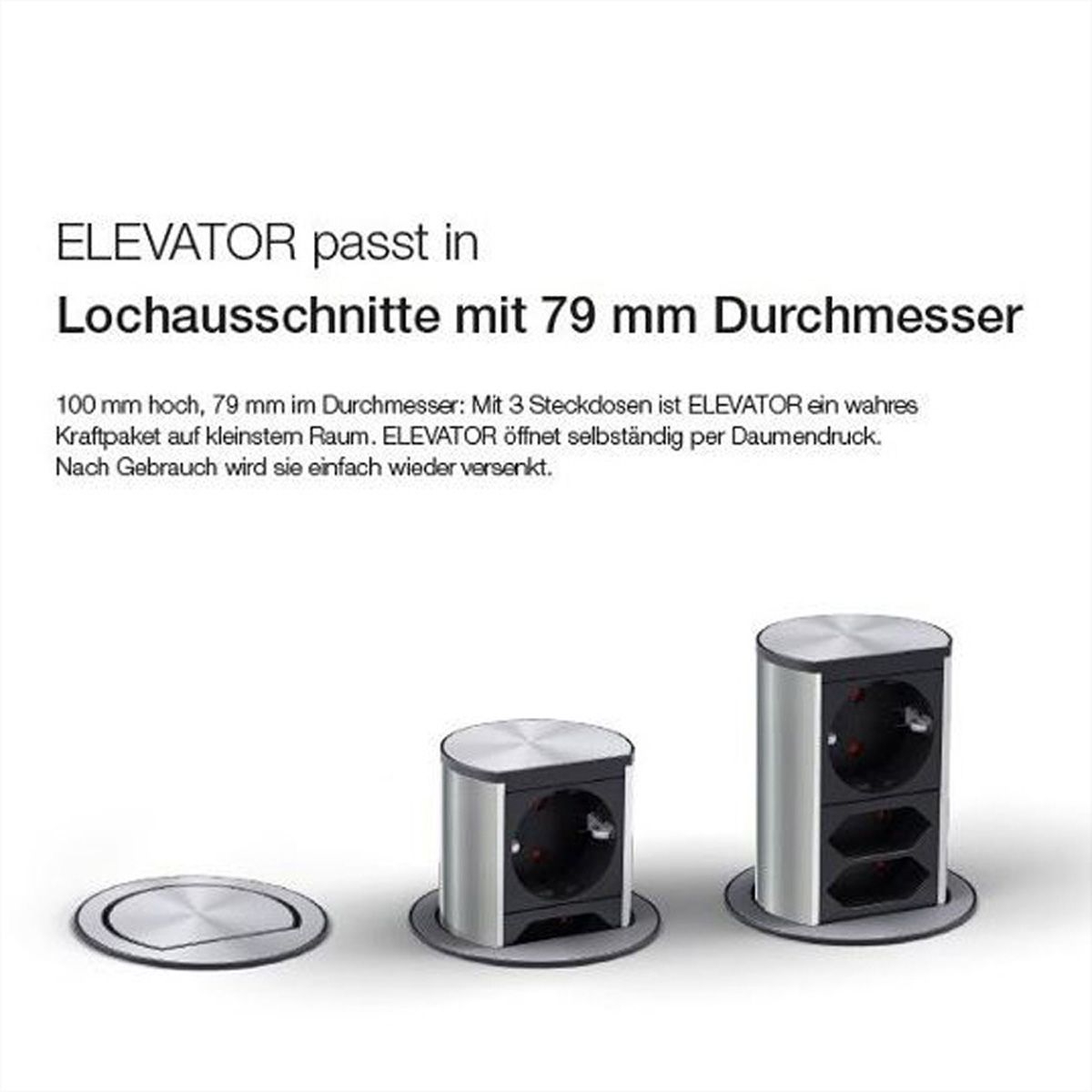 BACHMANN ELEVATOR 1x Schutzkontakt, 1x CAT6, 1x USB 3.0, silberfarben
