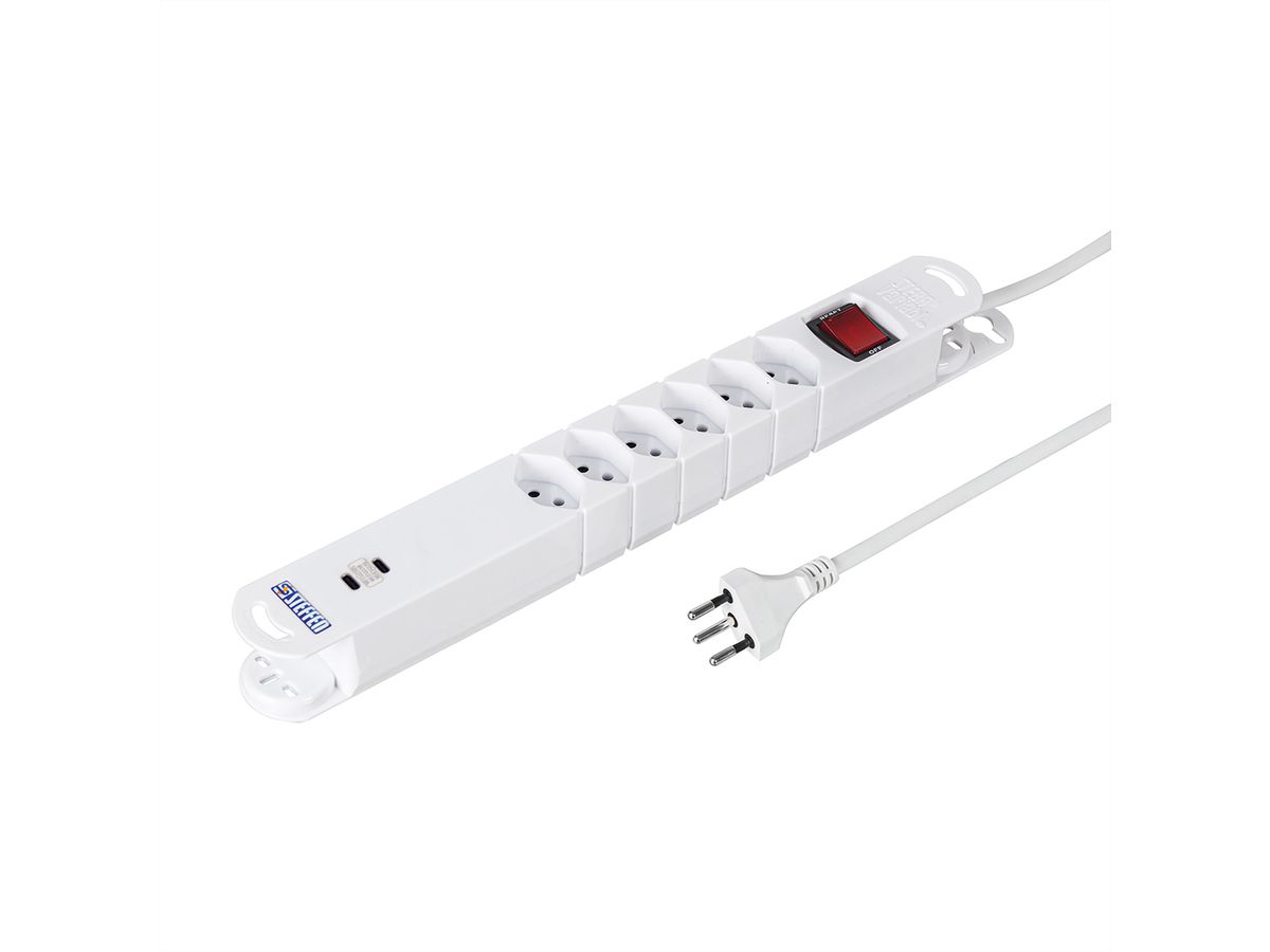 Steffen Steckdosenleiste Variabl 6fach, 2xUSB-C,mit schalter,weiss, 3m