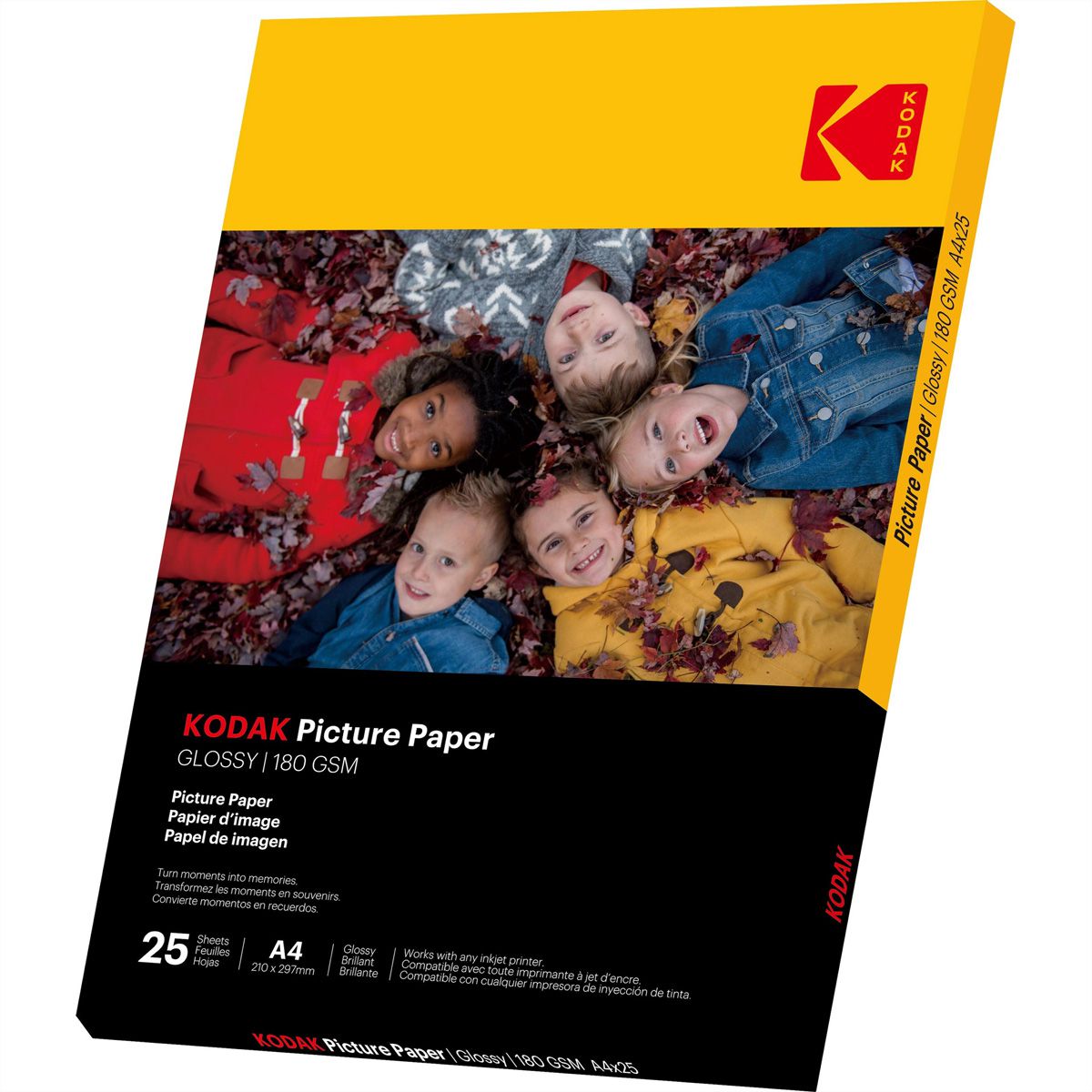 Papier photo Kodak - 25 feuilles A4, 180g/sqm, 21cm x 29.7cm, brillant