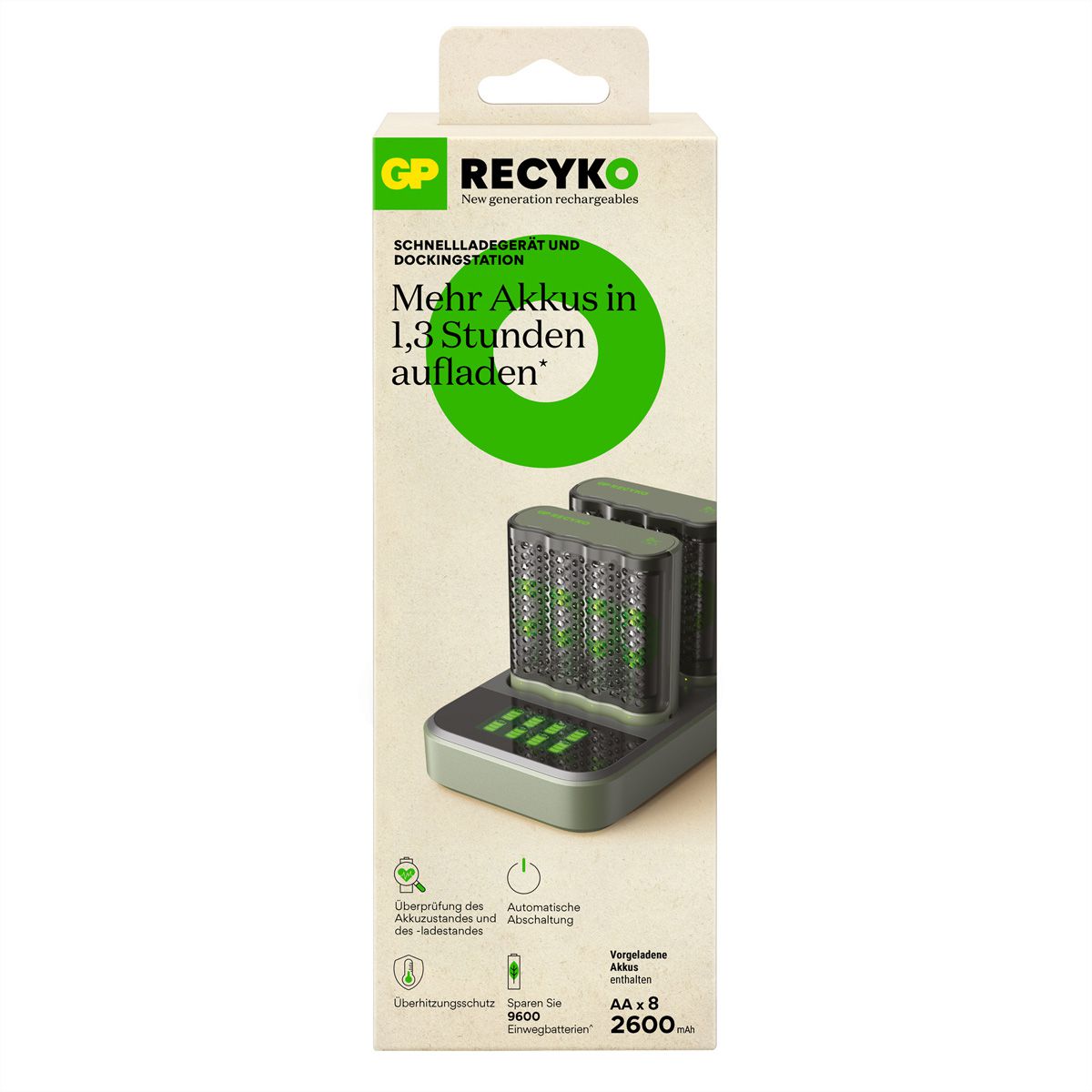 GP Batteries USB-Ladegerät GP M451, inkl. 8 x ReCyko AA 2600 mAh & USB Dock