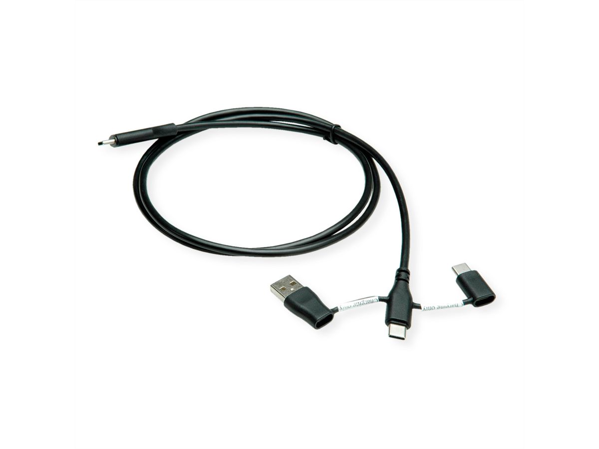 ROLINE USB 2.0 Kabel Typ C, ST/ST, mit Datenblockier-Adaptern Typ A+C, 1 m