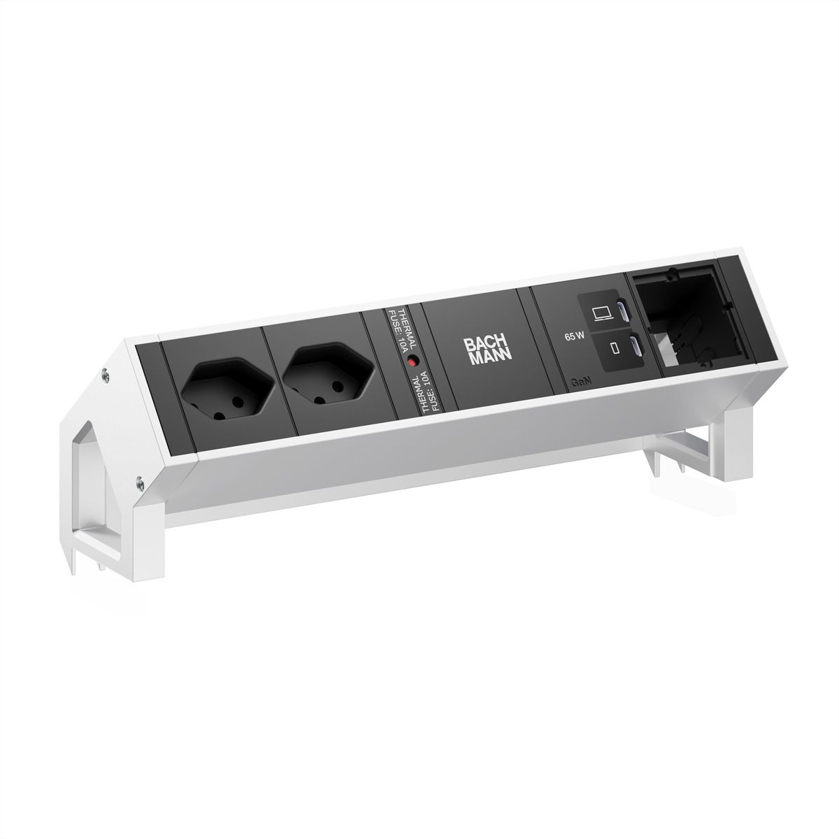 BACHMANN DESK2 2xCH 90° 1xUSB C/C 65W, 1xCM L=0,2m INOX