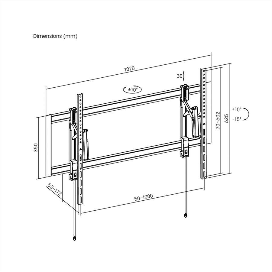 VALUE  Support mural TV, très résistant, télescopique, inclinable, fixe, <80 kg, <266,7cm (105"), 1000 x 600