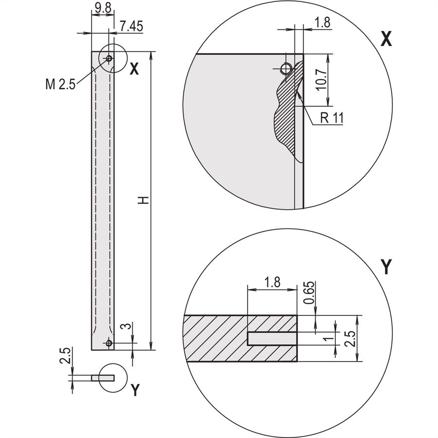 SCHROFF Face avant, Refrofit Shielding, 3 U, 2 HP, 2,5 mm, Al, anodisé, bords non traités