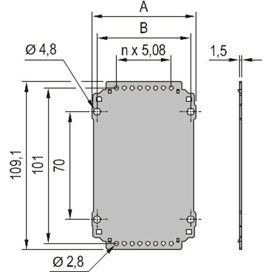 Panneau arrière de l'unité enfichable de type cadre SCHROFF, lisse, 3 U, 10 HP