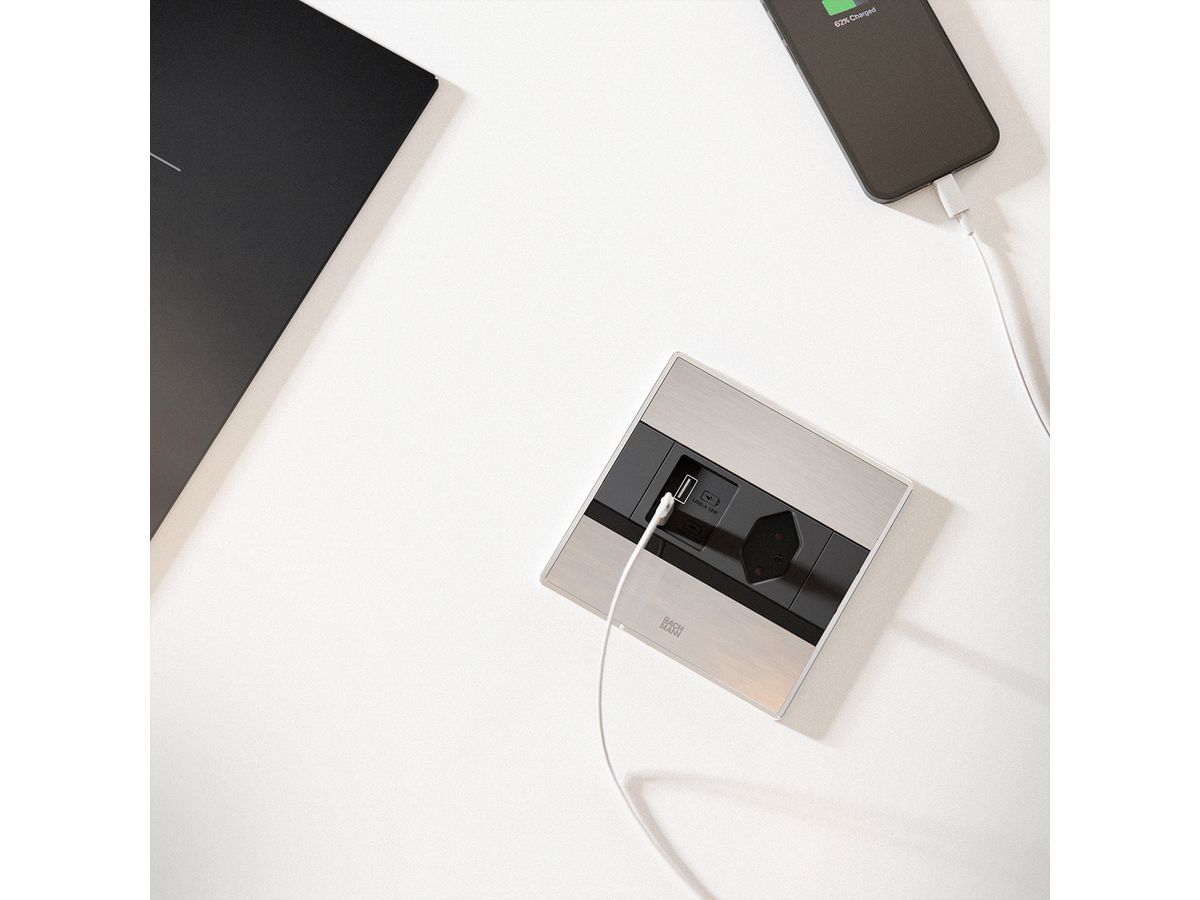 BACHMANN SENSE Edelstahl-Optik 1x CH T13, 1xUSB A/C L=2,0m T12