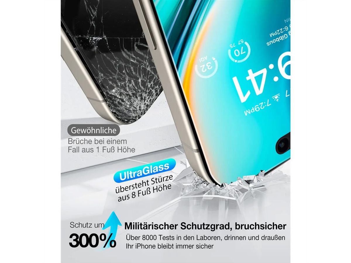 Torras Install Master Displayschutz, Privacy, iPhone 16 Pro, transparent