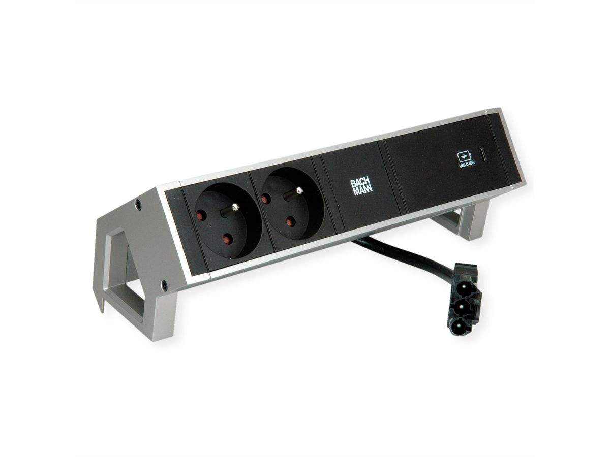 BACHMANN DESK2 2xUTE 1xUSB C 60W 0,2m GST18 INOX