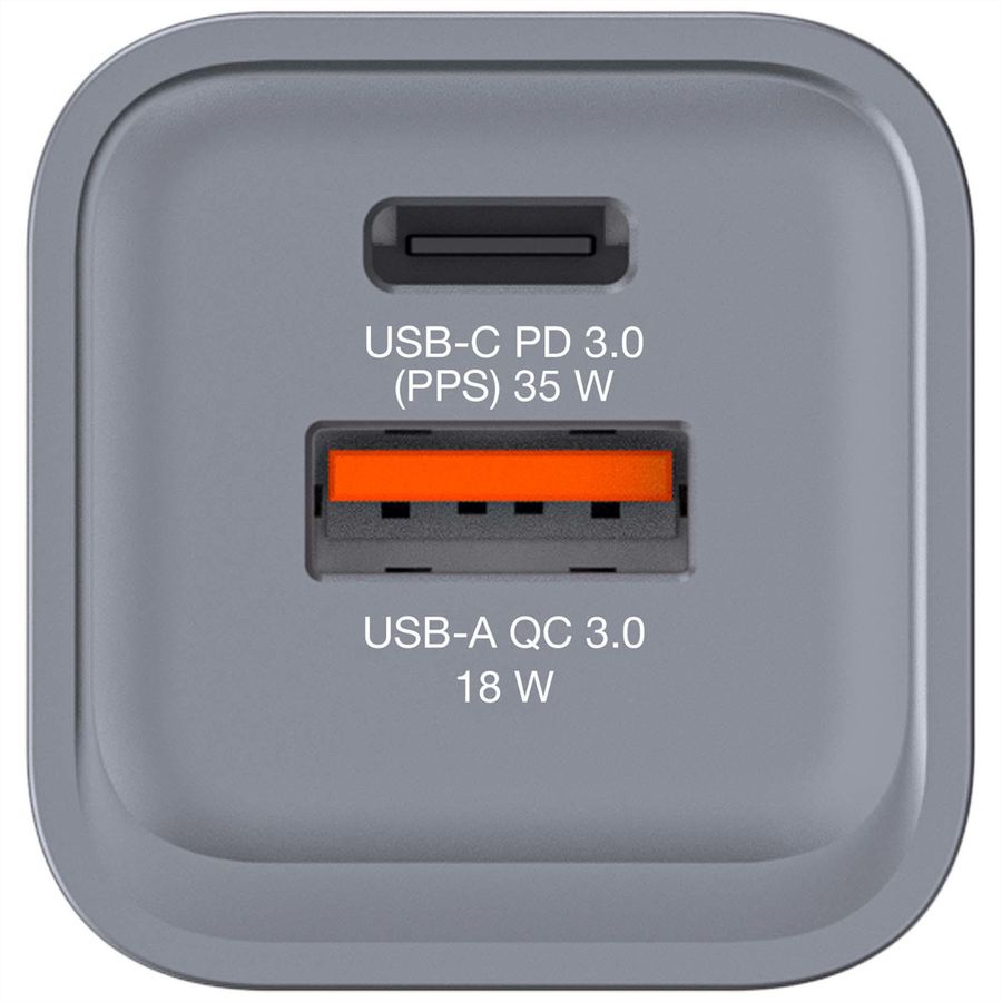 Verbatim GaN 2 Port Charger 35W, 1x USB-C, 1x USB-A, EU+UK Adapter