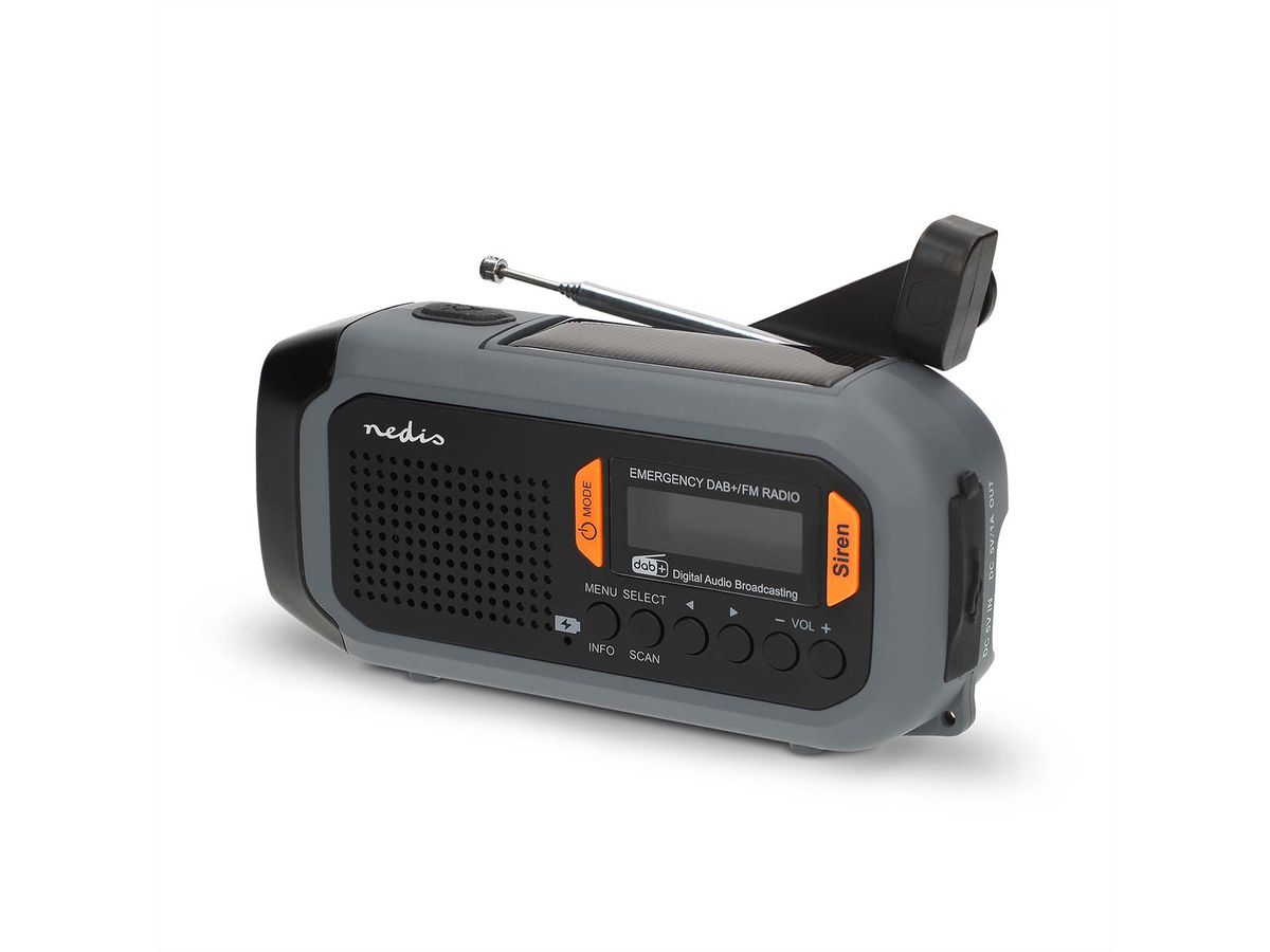 Nedis Notfallradio DAB FM mit Handkurbel Solarpanel und Powerbank, Tragbares Notfallradio fuer Notfaelle, Camping und Outdoor Anwendungen