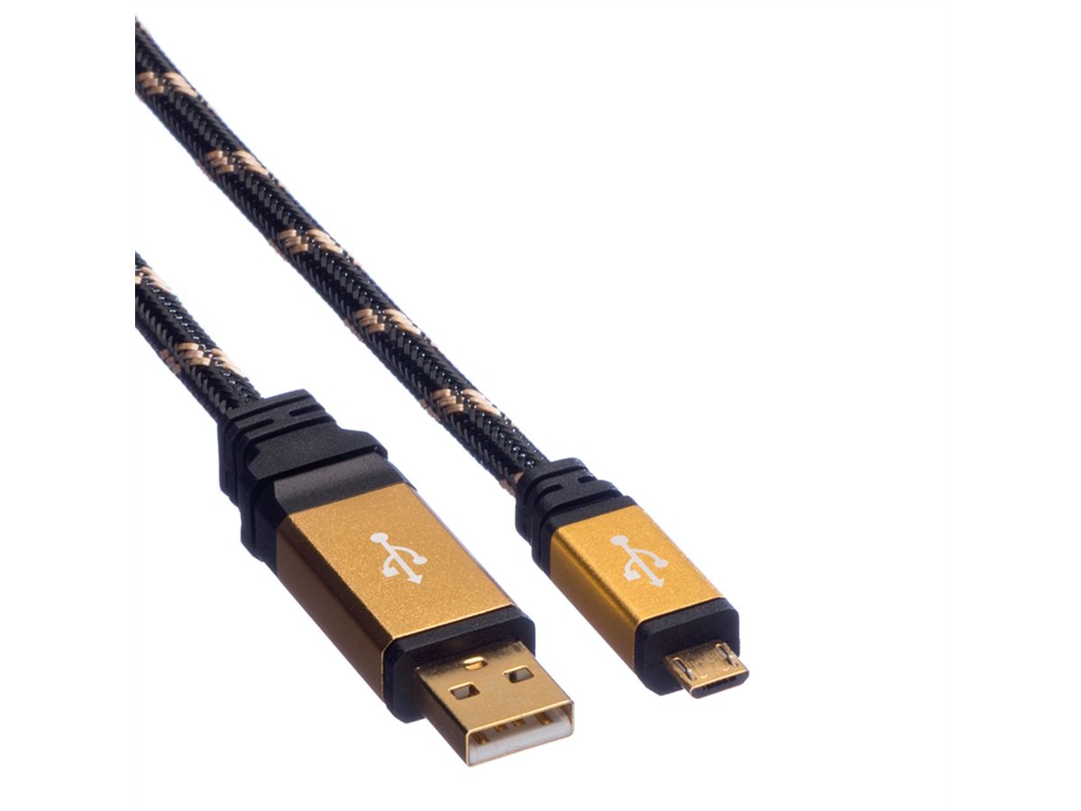 ROLINE GOLD Câble USB 2.0, USB A mâle - Micro USB B mâle, Retail Blister, 0,8 m