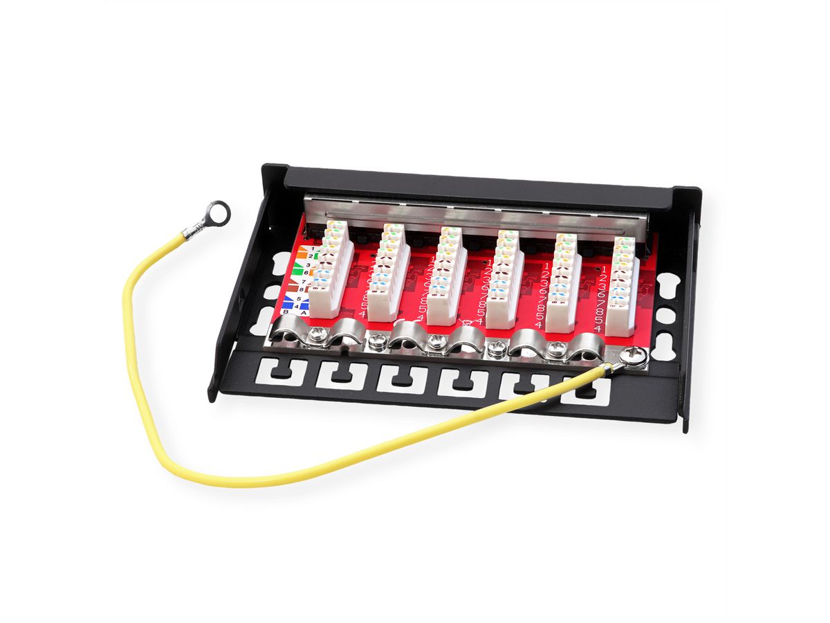 ROLINE Mini-Patchpanel, Cat.6A (Class EA), 6x RJ45, 0,5HE, geschirmt, schwarz