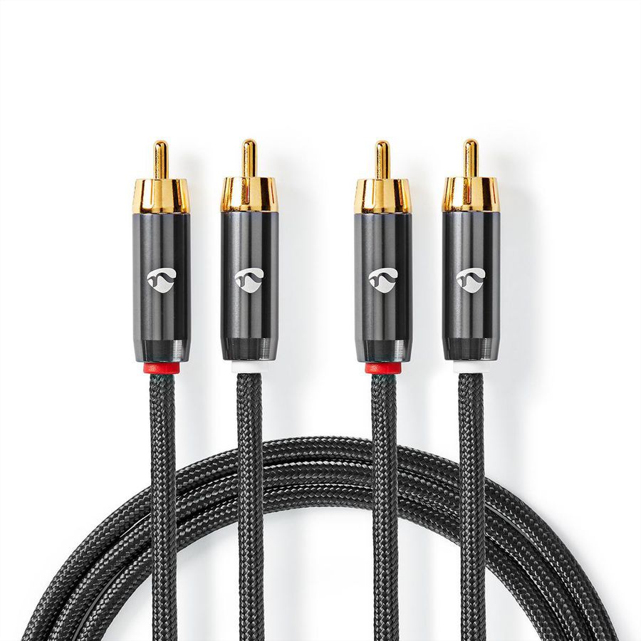 Câble audio stéréo Nedis, 2x RCA, ST/ST, gris, 2 m