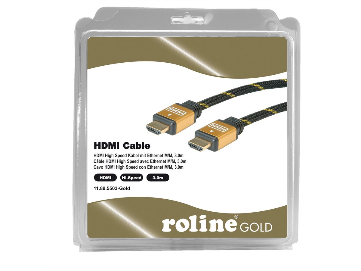 ROLINE GOLD Câble HDMI High Speed avec Ethernet, M-M, Retail Blister, 3 m