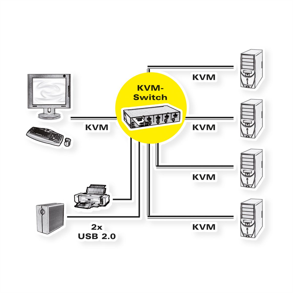 ROLINE DisplayPort USB 2.0 KVM Switch, 1 User 4 PC AG