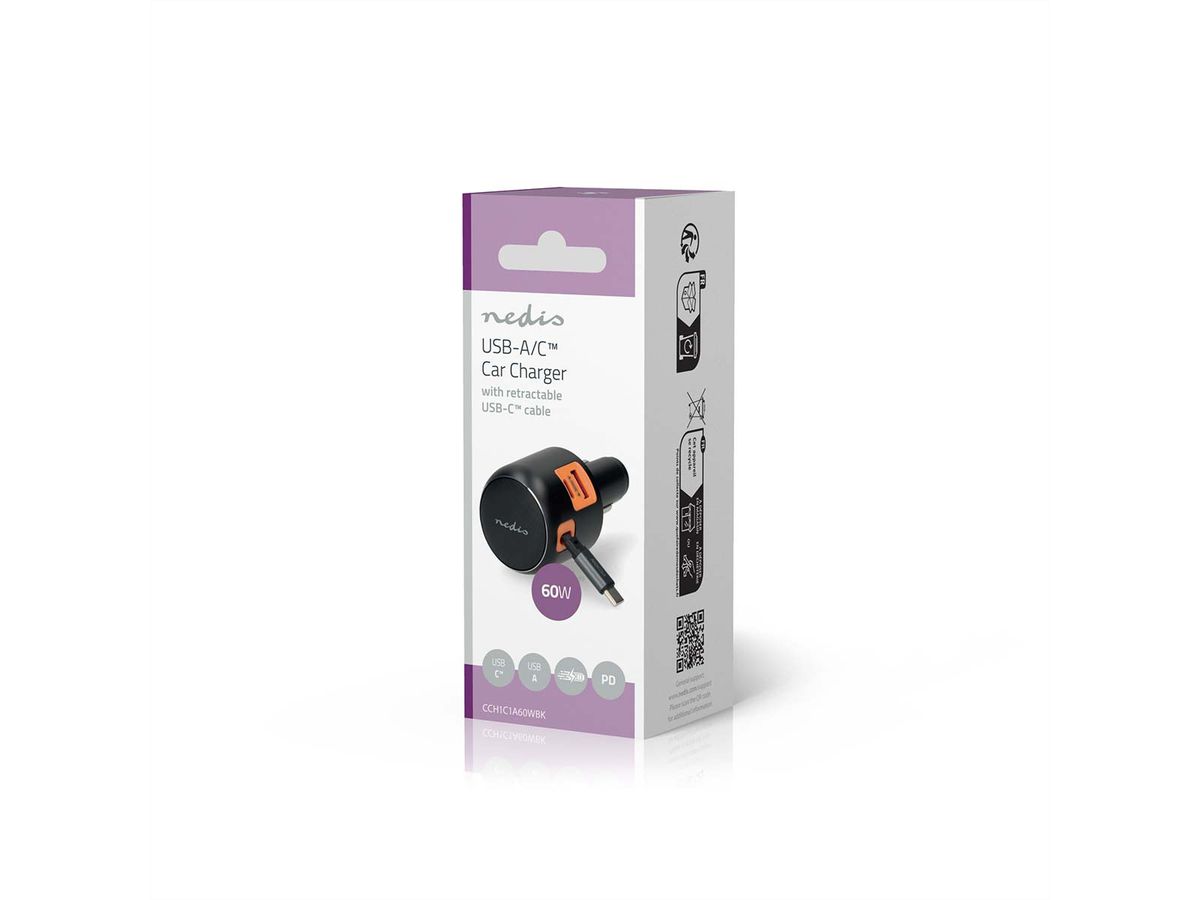 Nedis KFZ Schnellladegerät 60W mit USB-C & USB-A , car charger 60W - Dunkel Grau