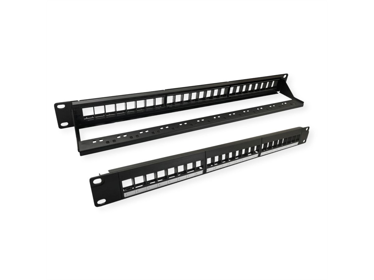 VALUE 19"-Keystone-Modulträger, 24 Ports, 1HE, 3-teilig, ungeschirmt, schwarz
