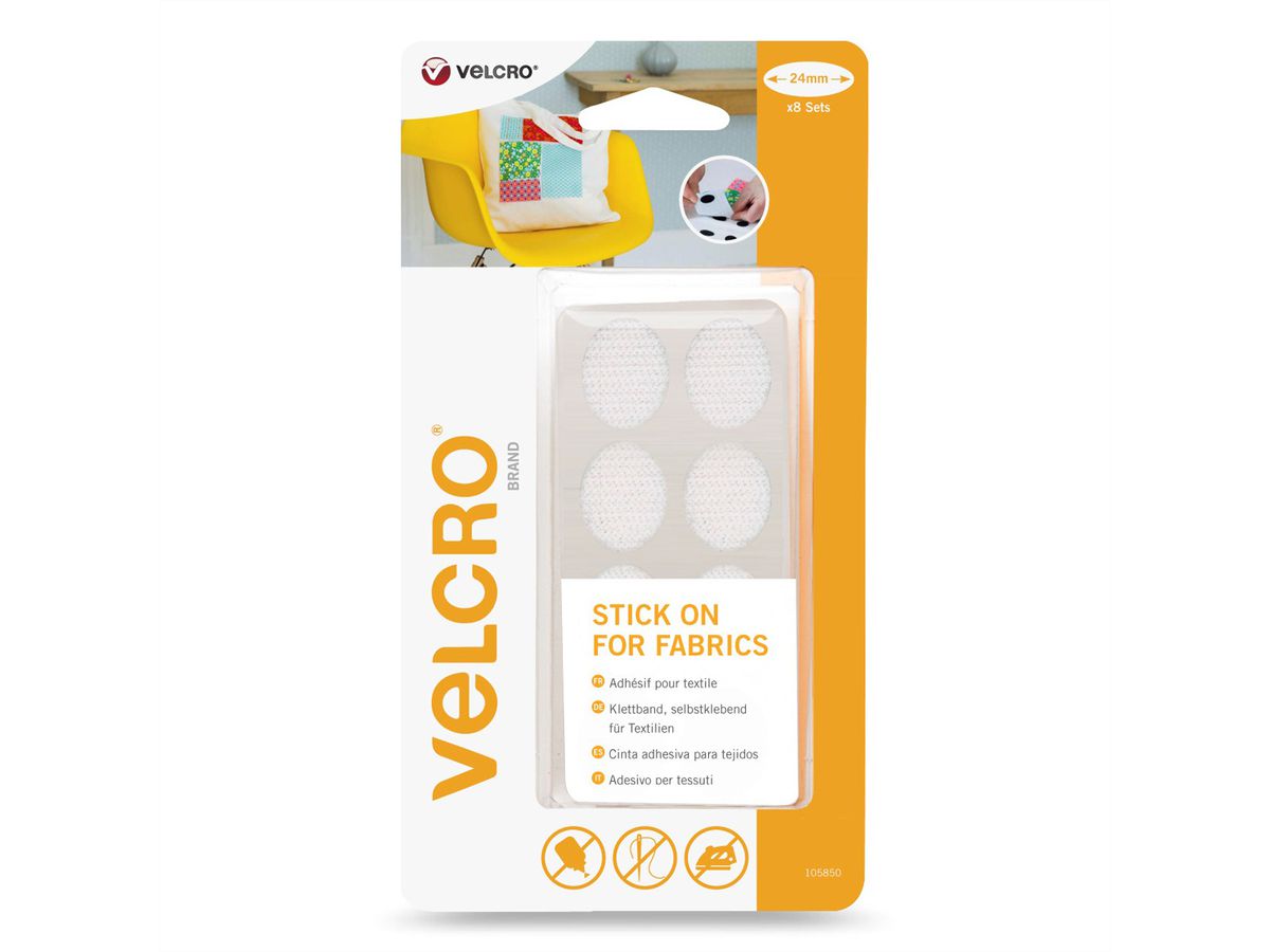 VELCRO® Klettband zum Aufkleben für Textilien Haken & Flausch 24mm x 8 sets Weiß