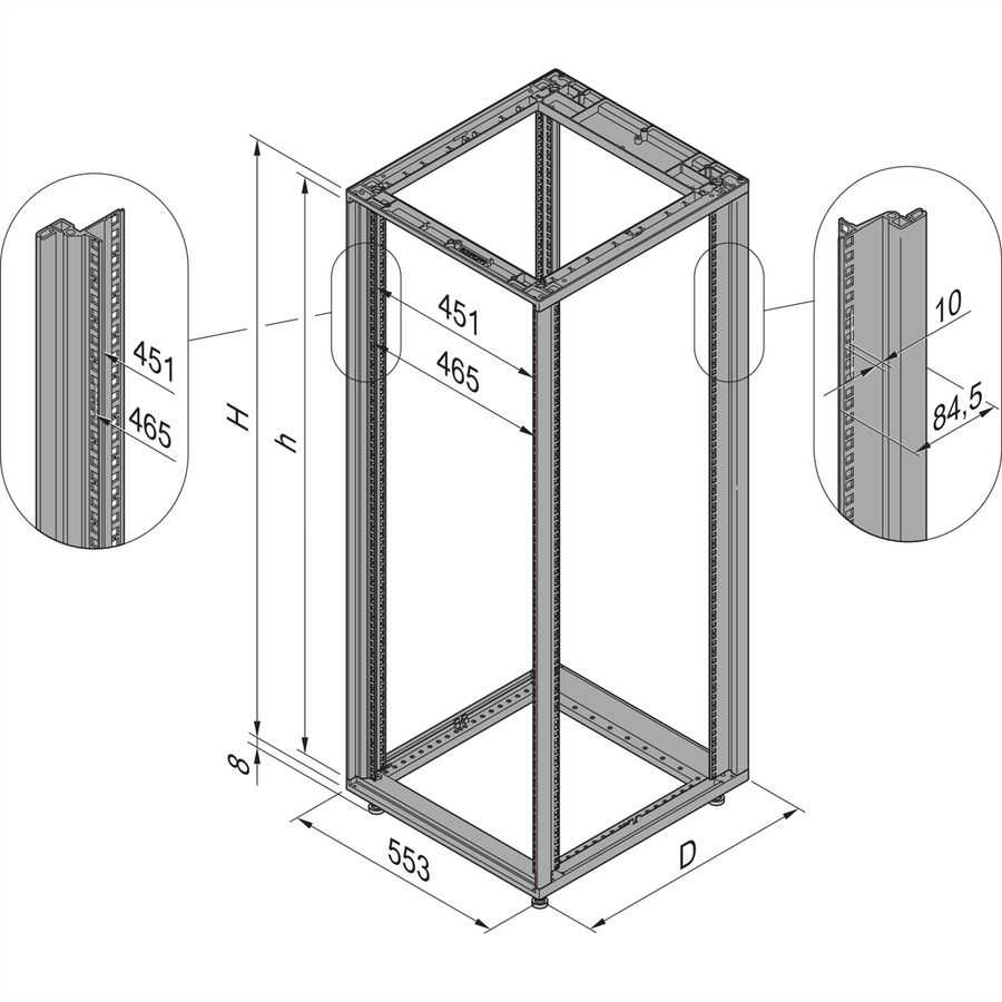 Cadre d'armoire Novastar SCHROFF, Slim-Line, 12 U 553W 1000D