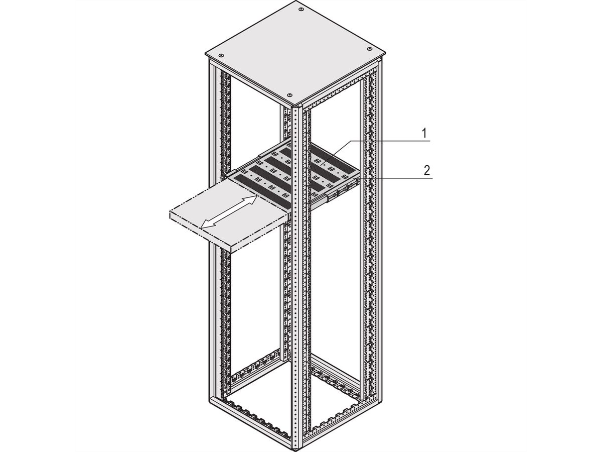 SCHROFF 19''-Fachboden, ausziehbar, 30 kg - 19"FA AUS 1HE C=700 RAL 7021