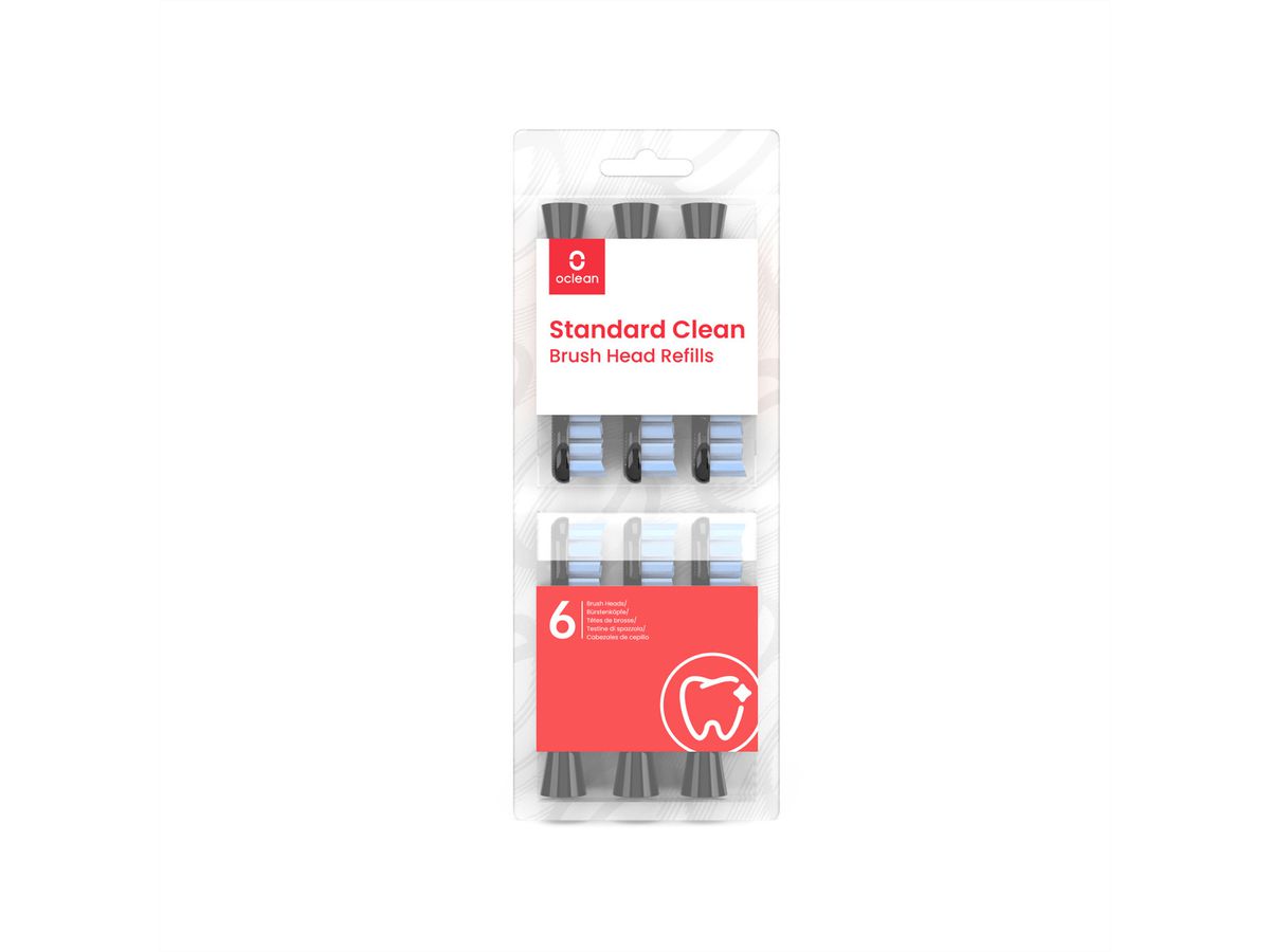 Oclean Ersatzkopf Standard Clean, 6er Pack, schwarz