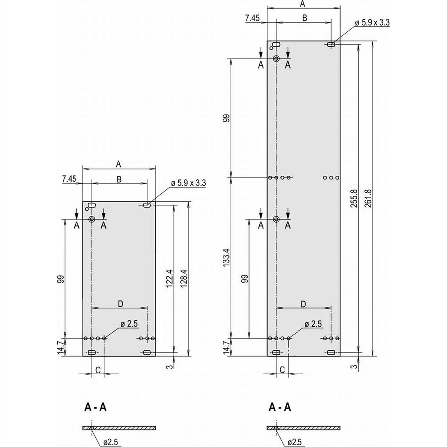 SCHROFF Unité enfichable, face avant, non blindée, pour poignée trapézoïdale statique, 6 U, 5 CV, 2,5 mm, alu, face avant anodisée, face arrière conductrice