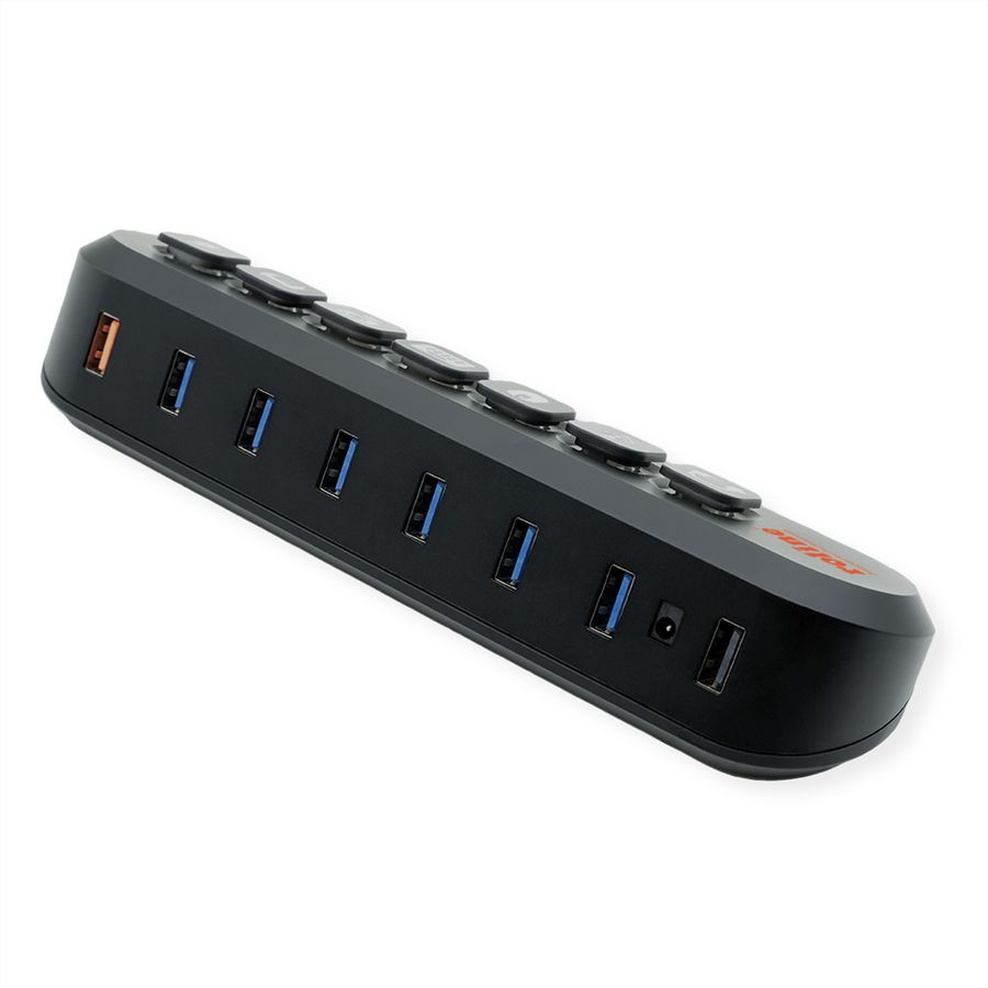 ROLINE Hub USB 3.2 Gen 1, 7 ports, prise type A, boutons interchangeables