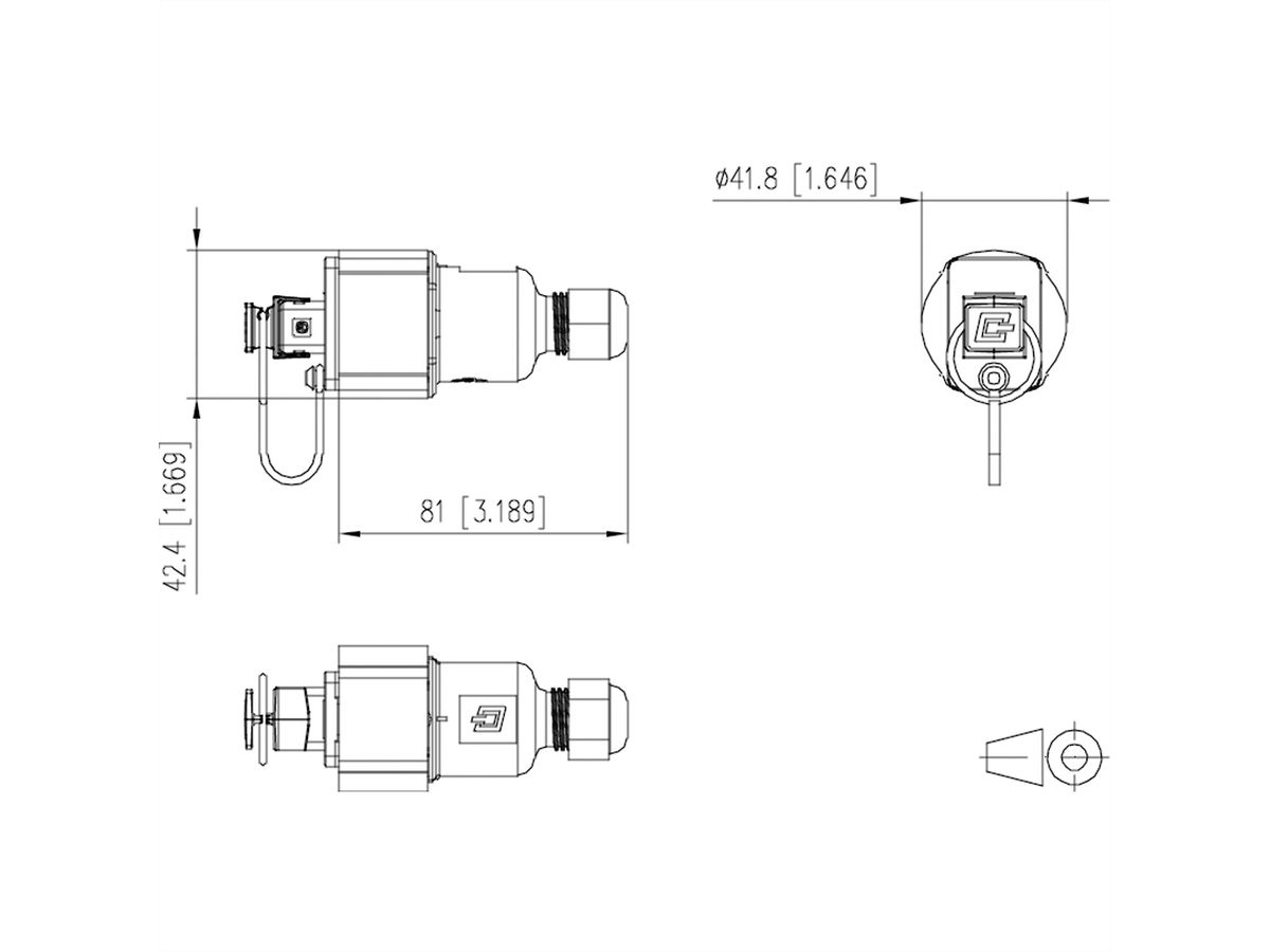 METZ CONNECT E-DAT Industry IP67 V4 coupleur de câbles , + RJ45 insert pour jack de terrain Cat.6 Class EA, T568A