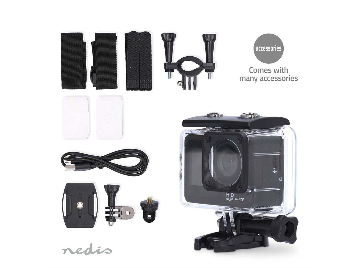 Nedis Action Cam 1080p, Dualscreen, 12Mp. 30fps, Wasserdicht bis 30m