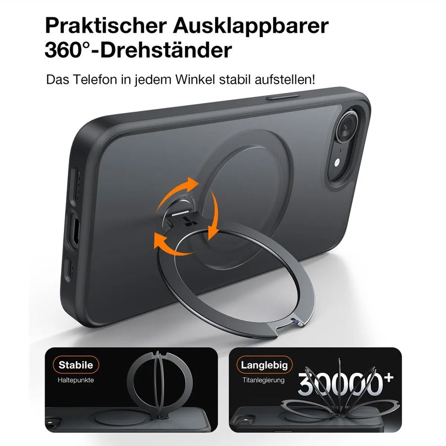 Torras Ostand 360° Spin Schutzhülle, iPhone 16e, MagSafe, noir