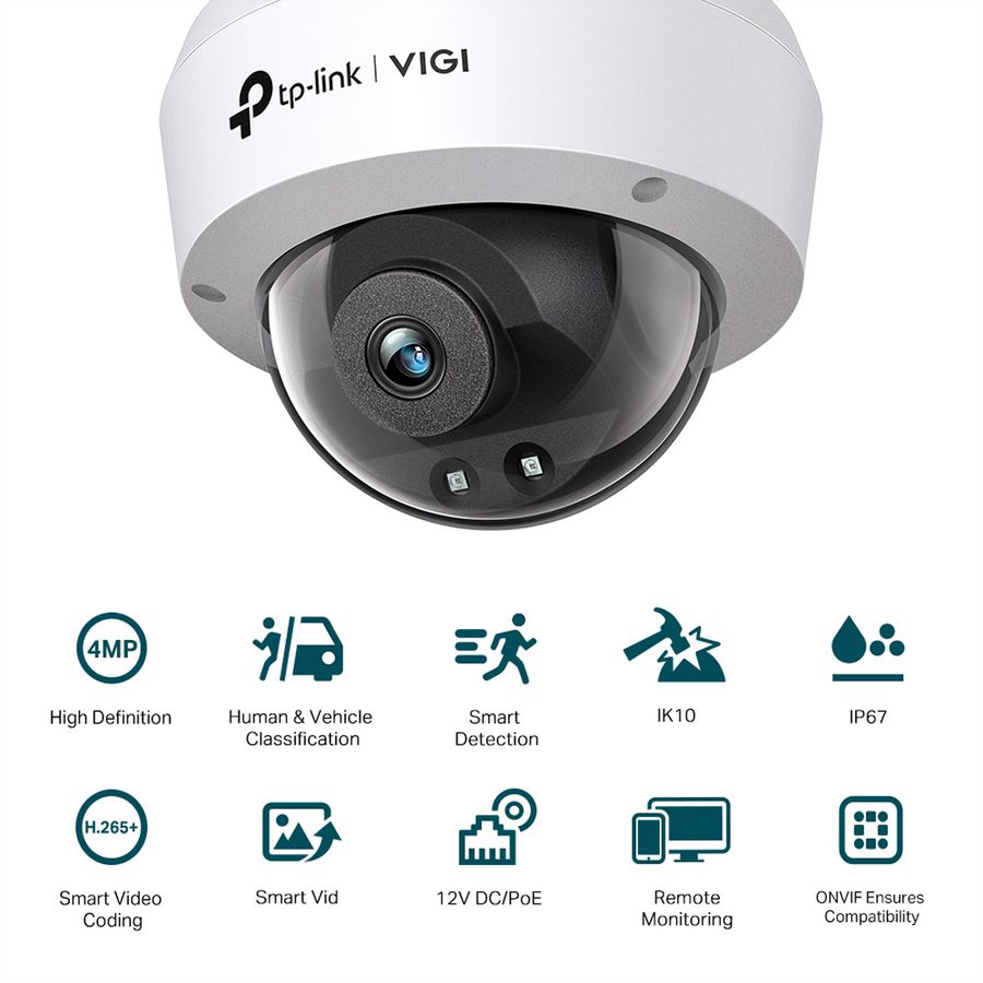 TP-Link VIGI C240I(4mm) Dome-Caméra 4 MP, 75.1°, IR-LED 30m