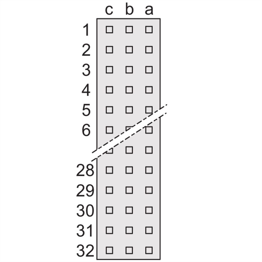 Connecteur SCHROFF de type C, EN 60603, DIN 41612, mâle, 32 contacts, broches à souder, 3 mm