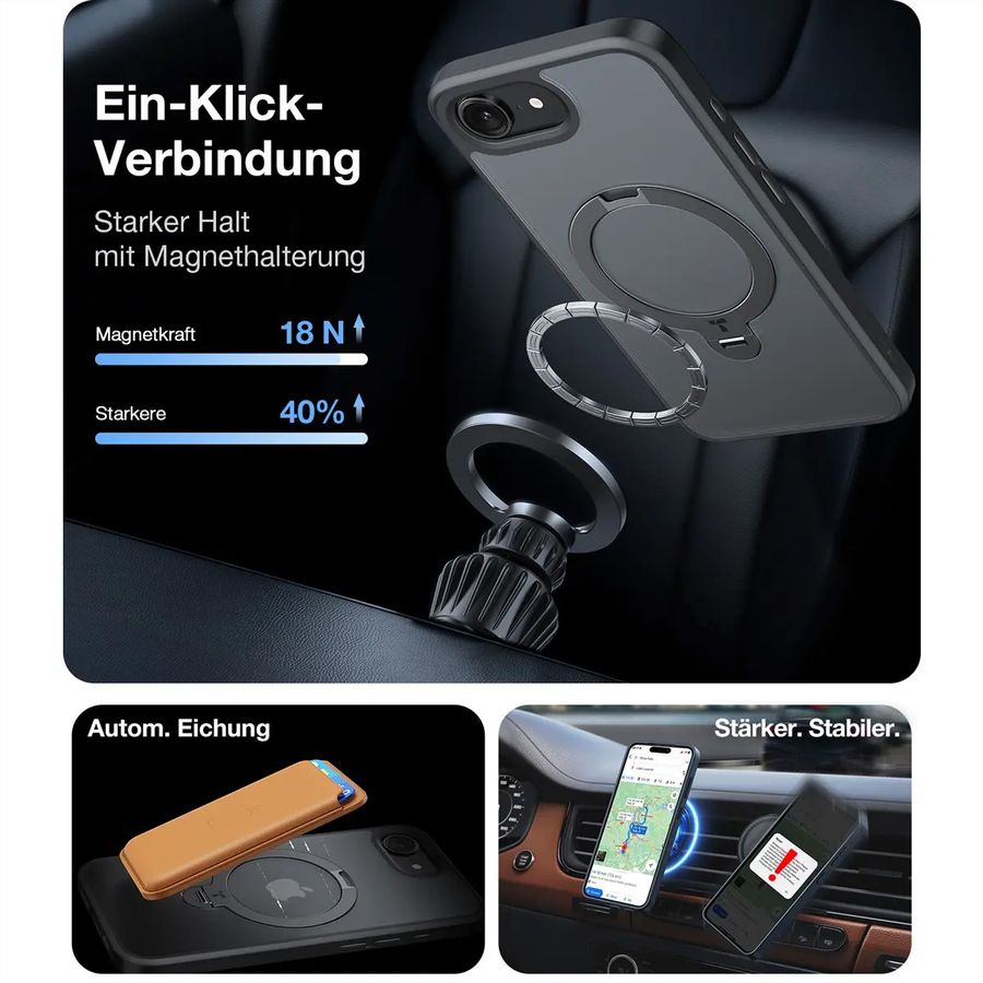 Torras Ostand 360° Spin Schutzhülle, iPhone 16e, MagSafe, noir