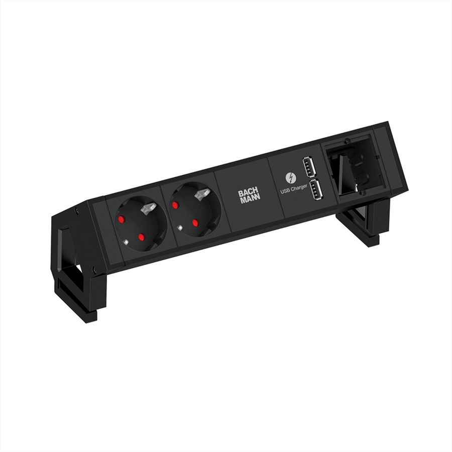 BACHMANN DESK2 2x contact de protection 1x chargeur USB 1x ABD, noir