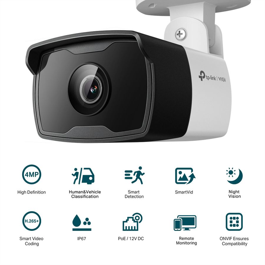 TP-Link VIGI C340I(4mm) Bullet-Caméra 4 MP, 75.1°, IR-LED 30m