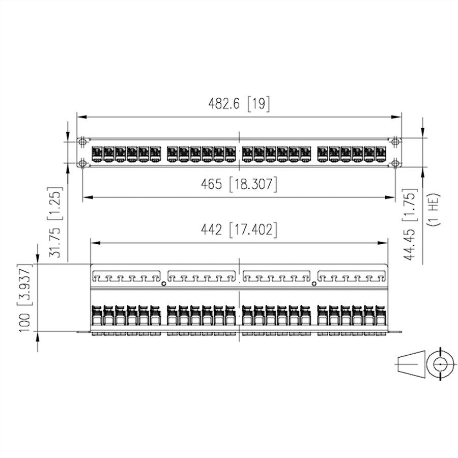 METZ CONNECT E-DAT modul 24x8(8) 1HE Patchfeld Cat.6A, silberfarben