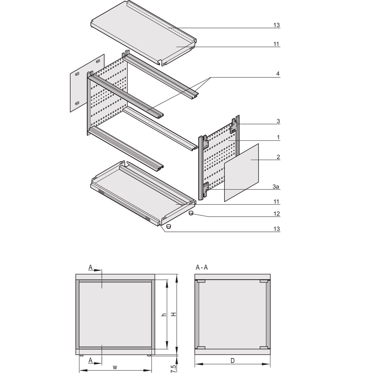SCHROFF RatiopacPRO AIR Coffret de bureau, blindage à monter ultérieurement, face avant, 6/7 U, 84 CV, 375 mm