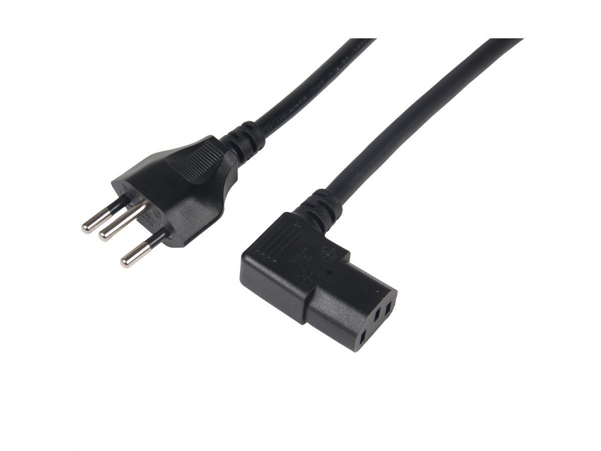 VALUE Netzkabel T12 auf C13, 90° links abgewinkelt, schwarz, 2m